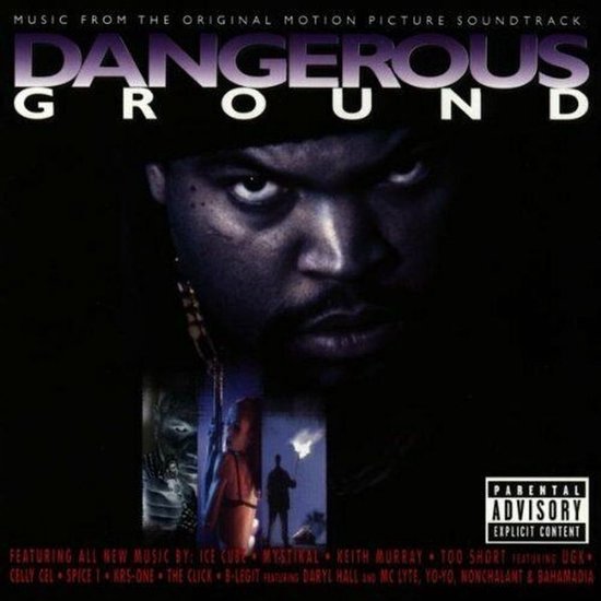 Albumcover met een close-up van een man met een intense blik. Tekst: "Dangerous Ground" en "Parental Advisory Explicit Content".