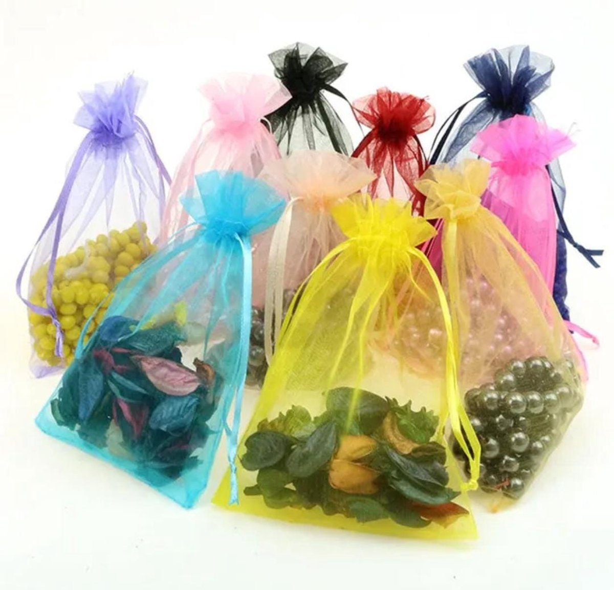 Organza zakjes - Mooi - 7 x 9 cm - 20 stuks mix – Prachtig – Delicaat – Snoep – Sieraden – Kleine cadeautjes – Decoratie – Feesten – Geschenkjes –gemengde kleuren / R 107