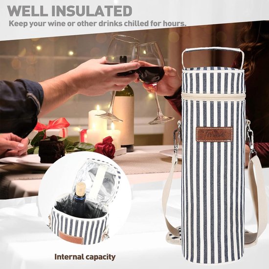 Geïsoleerde Wijntas Draagbare Wijntas Met Riem Voor Picknick Party BYOB Restaurant Wijnproeverij Blauwe Strepen 10 x 34 cm - Kato Tirrnia Bottle Ice Bag bottle bag van Tirrnia — afbeelding 3