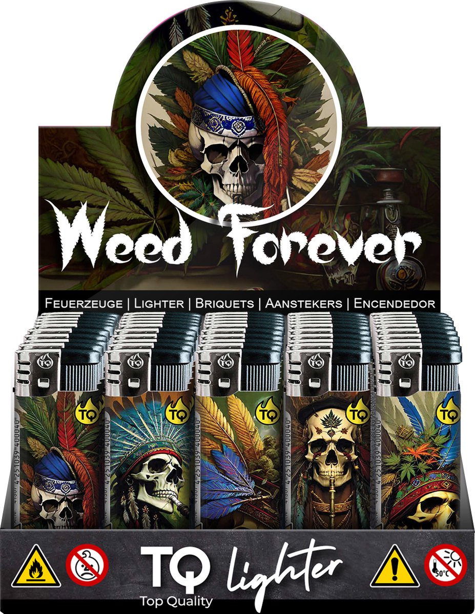 Goedkoopste Elektronische aansteker hervulbaar - Design Weed Forever - Display 50 stuks - wegwerpaansteker - electronic lighter - klik aanstekers