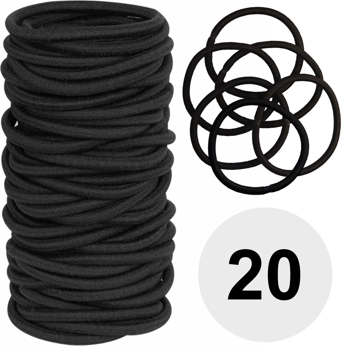 Fako Fashion - Haarelastiekjes - Haar Elastiek - 45mm - 4mm Dik - 20 Stuks - Zwart