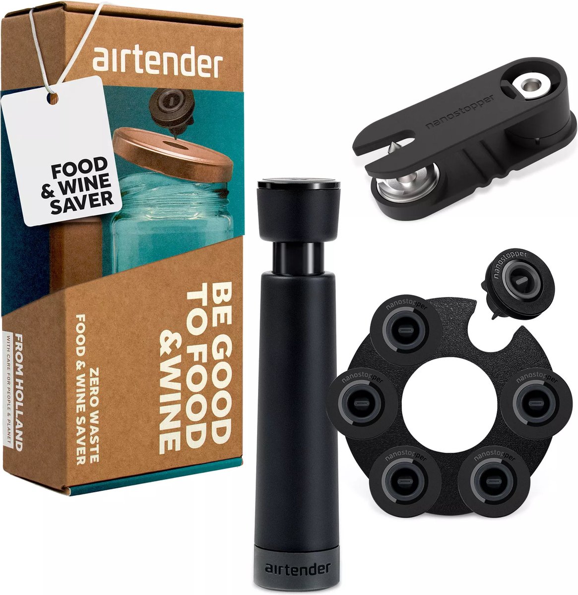 Kit De Mise Sous Vide Airtender - Pompes, Bouchons à Vin Et Perforateur - Pour Conserver Aliments Et Vin 5x Plus Longtemps