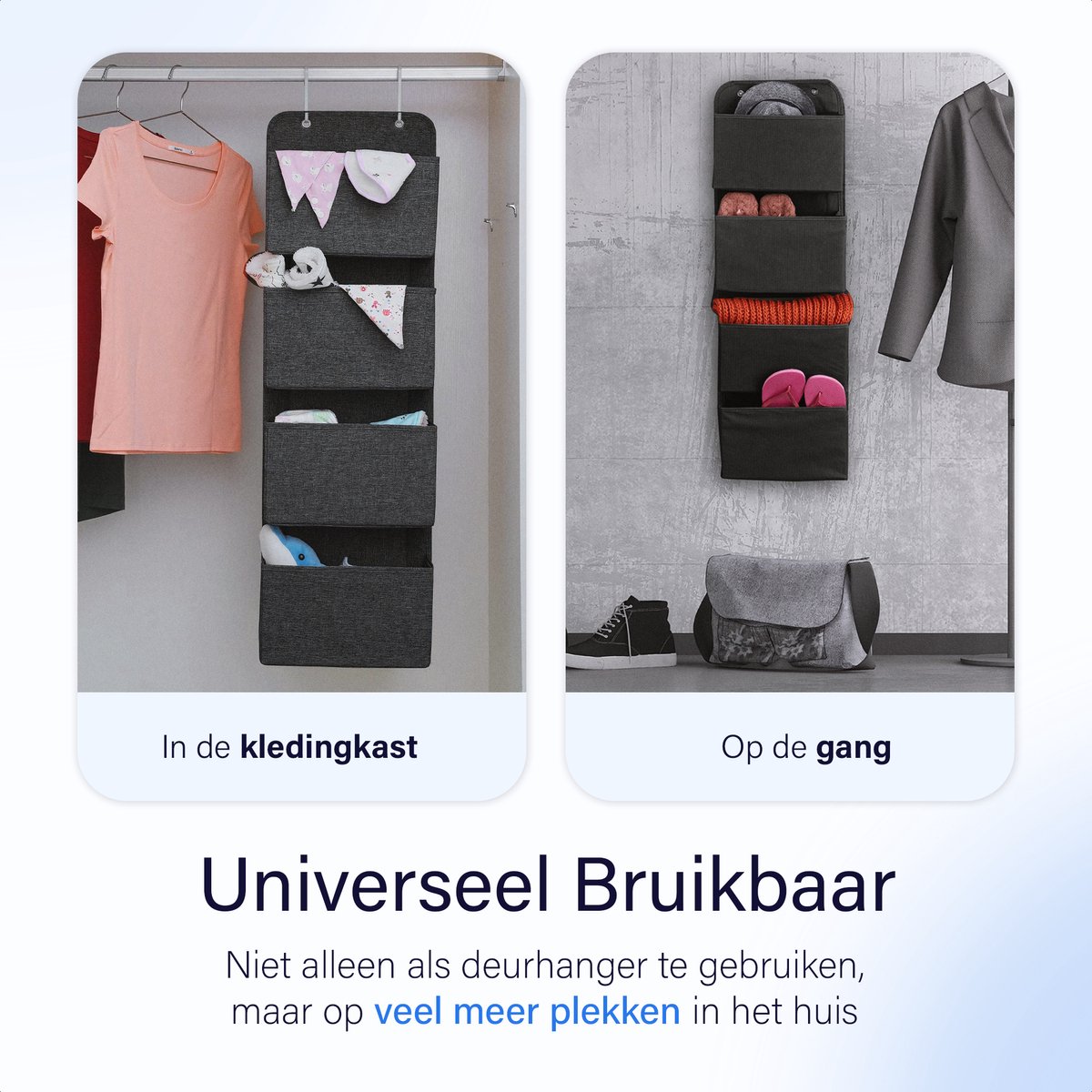 ALLTIDYUP Extra Diepe Hangende Kastorganizer – 4 Grote Gaasvakken, Vormvast en Stevig, Voor Kleding, Schoenen en Meer, Ideaal voor Dorms en Campers ( Grijs, 6 Planken