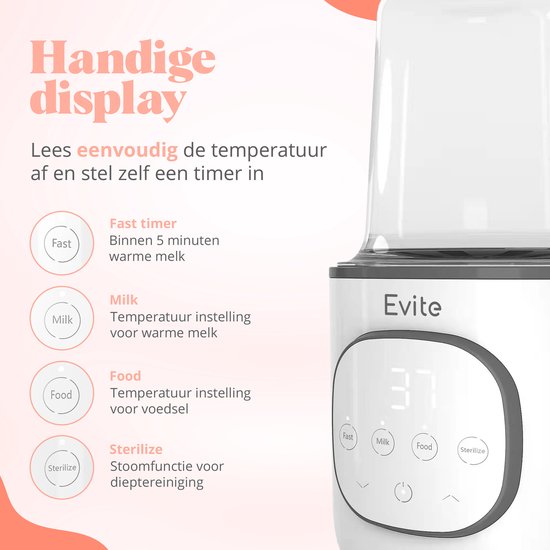 Evite 8-in-1 Flessenwarmer Wit – Warmhouden en Ontdooien - Flessenwarmers – Melk en Eten – Thermostaat en BPA-Vrij - Met E-Book — afbeelding 5