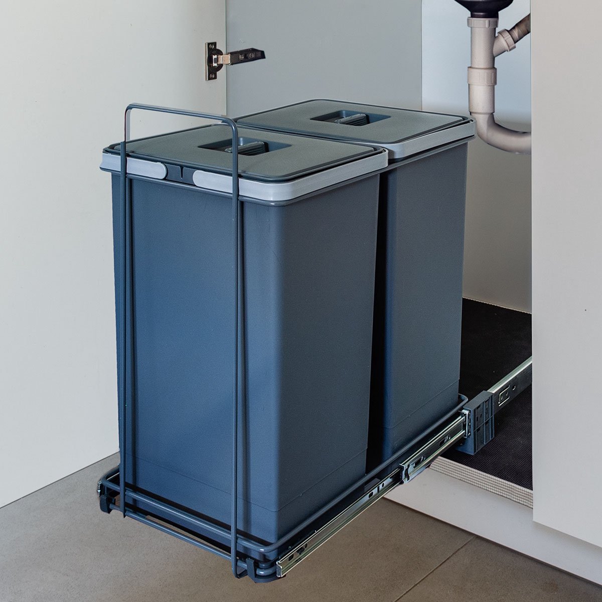Goedkoopste Eleganca Inbouw Prullenbak - 2 x 24 L – Afvalemmers - Afvalbak Afvalscheiding - Geschikt vanaf deurbreedte 35 cm, inbouwdiepte 48 cm & kasthoogte 55 cm – Antraciet