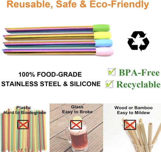 Herbruikbare Metalen Rietjes, 5 Stuks Boba-rietjes Van Roestvrij Staal Extra Brede Metalen Rietjes Met Reinigingsborstels Voor Smoothie Boba Of Bubble Tea Milkshakes Meerkleurig Herbruikbare Metalen Rietjes, 5 Stuks Boba-rietjes Van Roestvrij Staal Extra Brede Metalen Rietjes Met Reinigingsborstels Voor Smoothie Boba Of Bubble Tea Milkshakes Meerkleurig