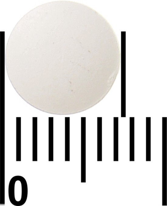 Een witte, ronde smelttablet met een maatverdeling.