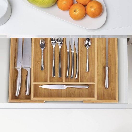 Schramm® Bestekbak van bamboe, 2 stuks, in grootte verstelbaar, 30-48 x 46 x 5 cm, lade-inzet 5-7 vakken, bestekinzetstuk keukenorganizer Schramm® Bestekbak van bamboe, 2 stuks, in grootte verstelbaar, 30-48 x 46 x 5 cm, lade-inzet 5-7 vakken, bestekinzetstuk keukenorganizer
