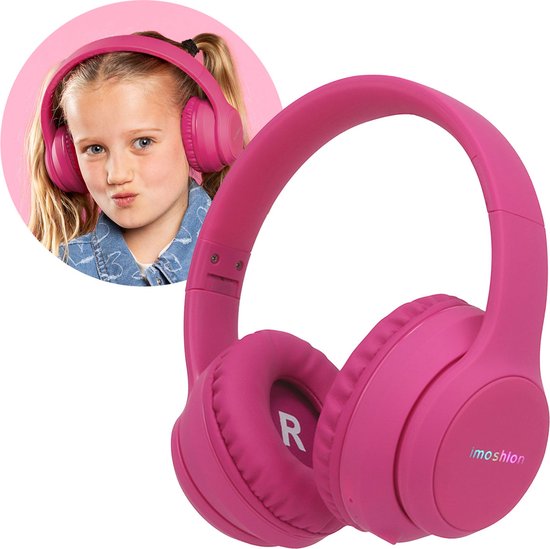 Foto: Imoshion koptelefoon kinderen met led verlichting bluetooth kinder koptelefoon hoofdtelefoon draadloos over ear hot pink