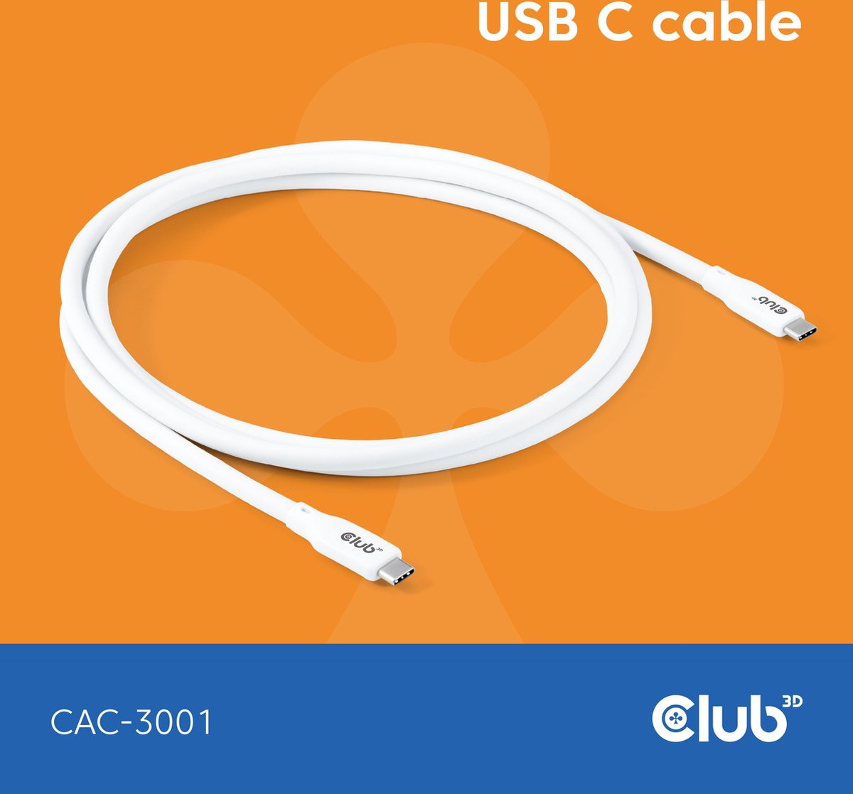 CLUB3D USB C oplaadkabel wit siliconen & tangle-free