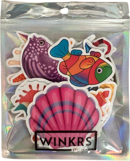 Autocollants Beaux Animaux aquatiques | Mer, coquillages, poissons, méduses, sous l'eau | Mélange d'autocollants pour ordinateur portable, mur, vélo, skateboard, koelkast , etc. | Convient aux enfants