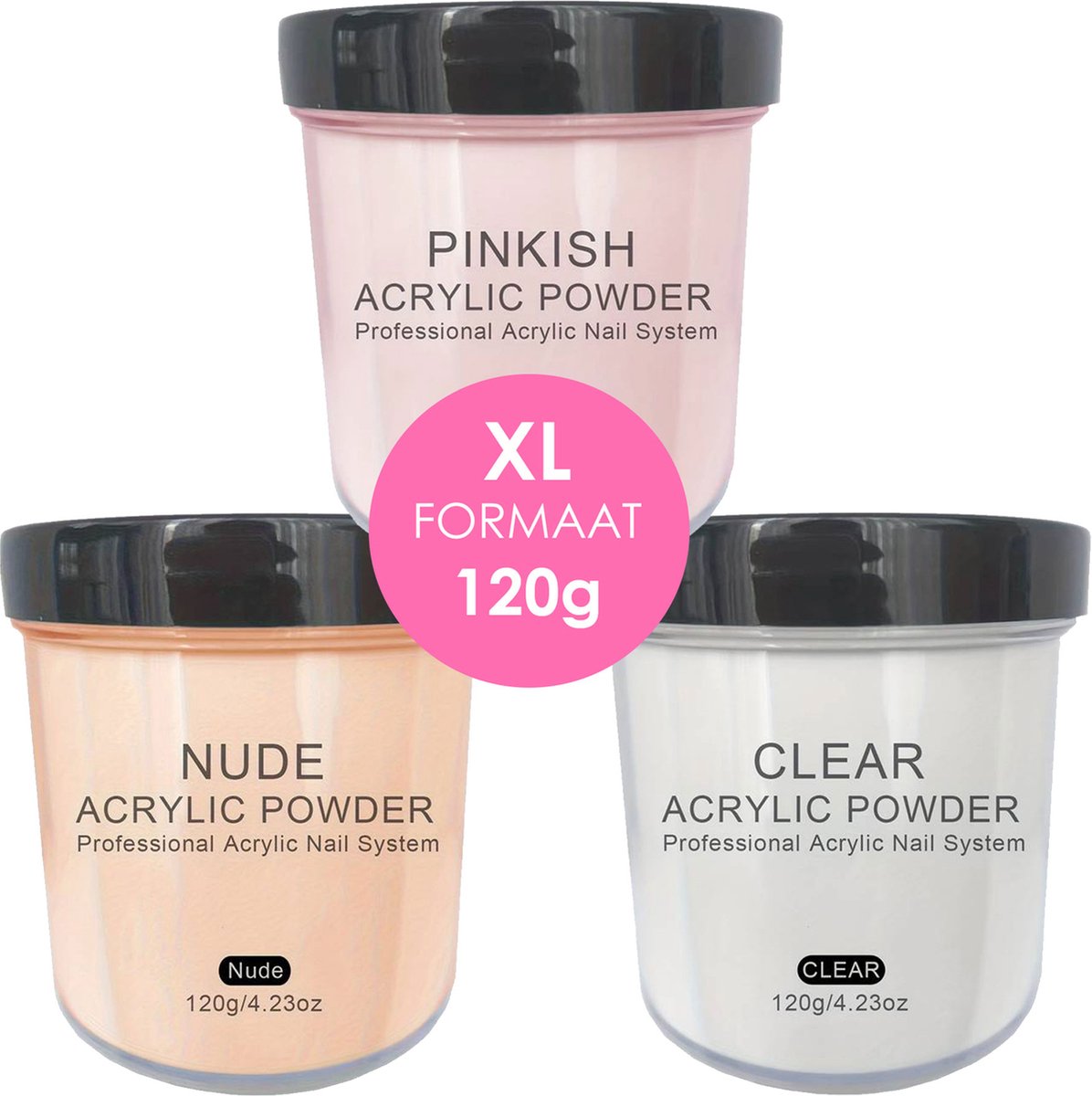 Goedkoopste Acryl Poeder - Acryl Nagel Poeder - Set - XL Pot - 3x 120 gram - Roze - Clear - Nude - Salon Kwaliteit - Kunstnagel Poeder - Harsnagels - Beige - Perzik Roze - Transparant - Acryl Nagels Set