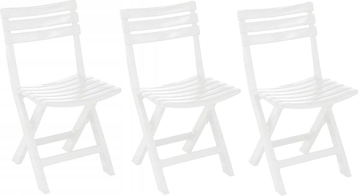 Klapstoel binnen/buiten - 3x - wit - 42 x 80 cm - stevig kunststof - bijzetstoelen - opvouwbaar - tuinstoel