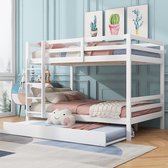 Bol.com KOMHTOM Stapelbed Kinderbed 140x200 cm met onderschuifbed Hoge leuningen Stabiele trap Wit aanbieding