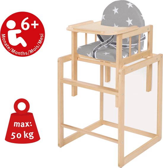 roba Hoge Stoel Combinatie - Met Eetplankje Omvormbaar tot Tafel & Stoel - Zitting Bekleed met 'Little Stars' Opdruk (Natuurlijk Hout) — afbeelding 3