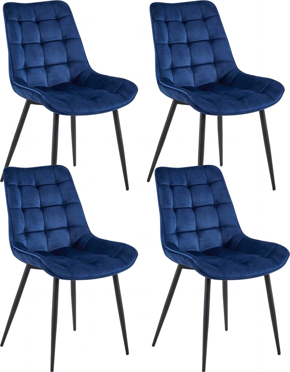Colenis Quadra Eetkamerstoel - Set Van 4 - Blauw - Fluweel - Industrieel