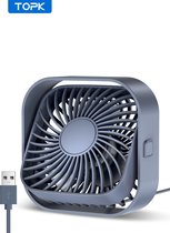 Topk Mini ventilator - Ventilator USB – Bureau Ventilator - Tafelventilator – Stille Ventilator – Bed Ventilator- Aircooler - 360º - Grijs