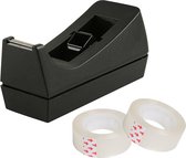 Plakband dispenser/rolhouder - zwart - verzwaard - 17 x 6 x 7 cm - met 10x rolletjes plakband
