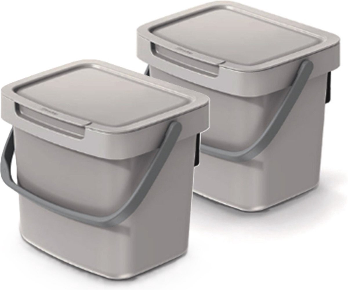 Goedkoopste Keden GFT aanrecht afvalbak - 2x - beige - 3L - afsluitbaar - 19 x 17 x 15 cm - klepje/hengsel - afval scheiden