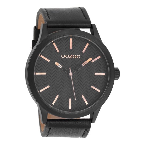 OOZOO Timepieces - Zwarte horloge met zwarte leren band - C9014