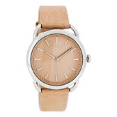 OOZOO Timepieces - Zilverkleurige horloge met oud roze leren band - C8716