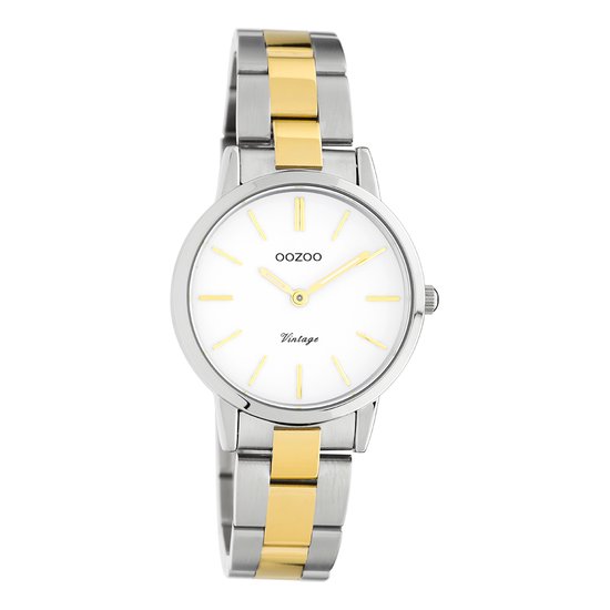 OOZOO Timepieces - Zilverkleurige horloge met zilver/goudkleurige roestvrijstalen armband - C20112