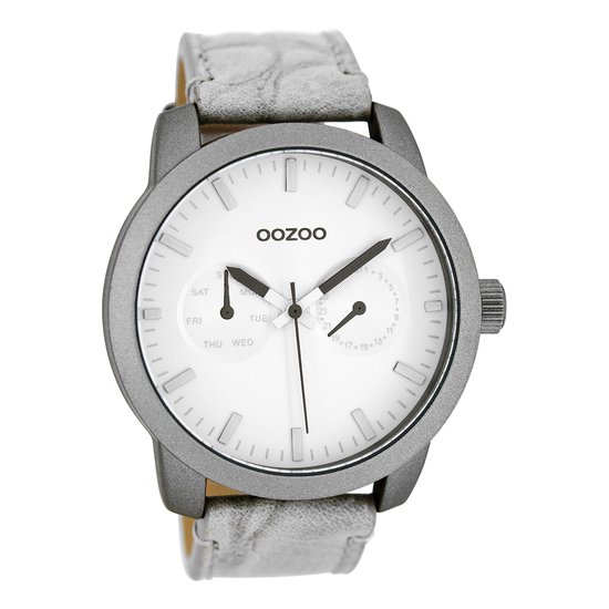 OOZOO Timepieces - Grijze horloge met grijze leren band - C8255