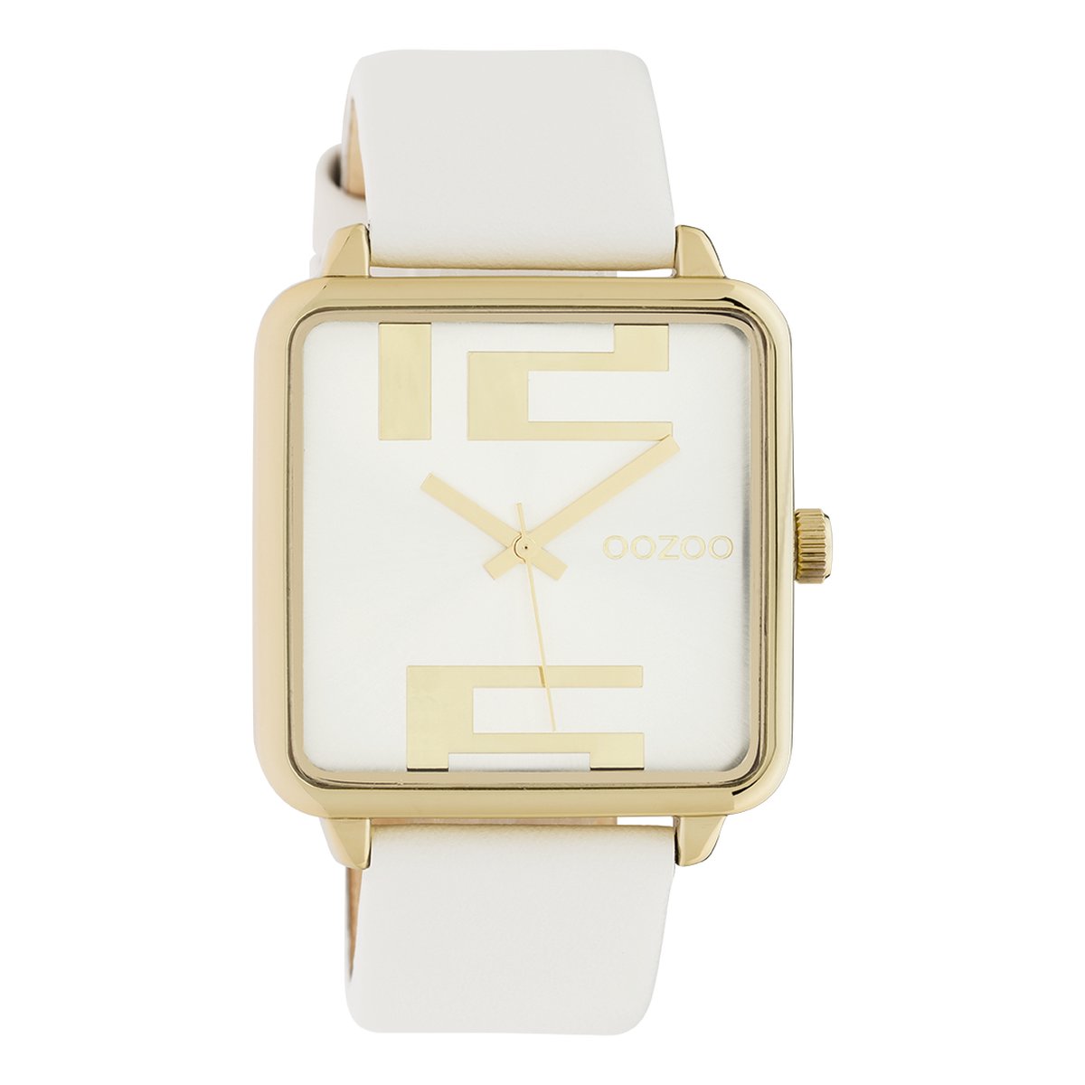 OOZOO Timepieces - Goudkleurige horloge met witte leren band - C10360