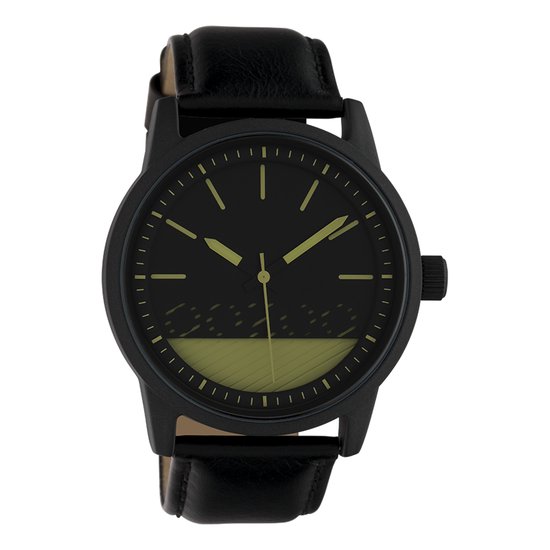 OOZOO Timepieces - Zwarte horloge met zwarte leren band - C10309
