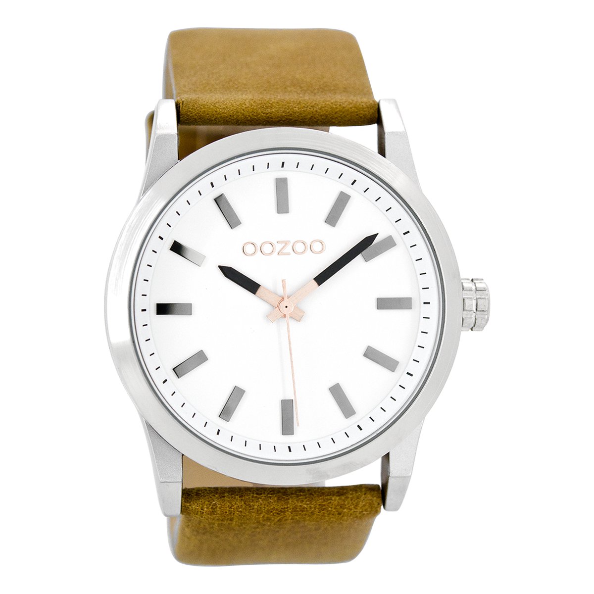 OOZOO Timepieces - Zilverkleurige horloge met camel leren band - C7035