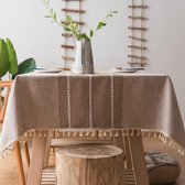 Tafelkleed van katoen en linnen met stevig rasterborduurwerk voor rechthoekige tafels - Decoratie voor keukeneettafel (140 x 140 cm kaki) Tafelkleed