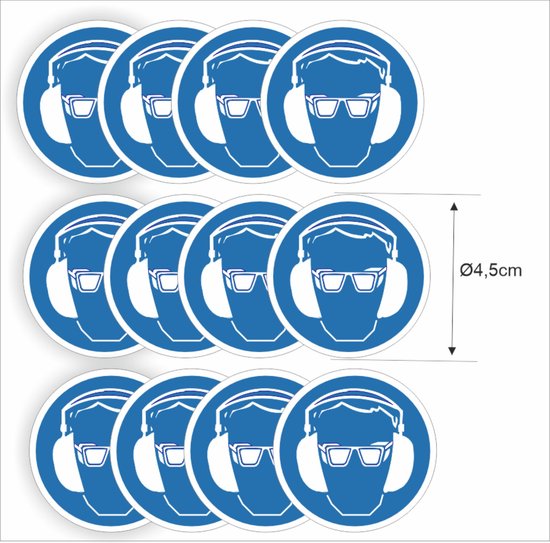 Veiligheidsbril en Gehoorbescherming verplicht sticker set 12 stuks.