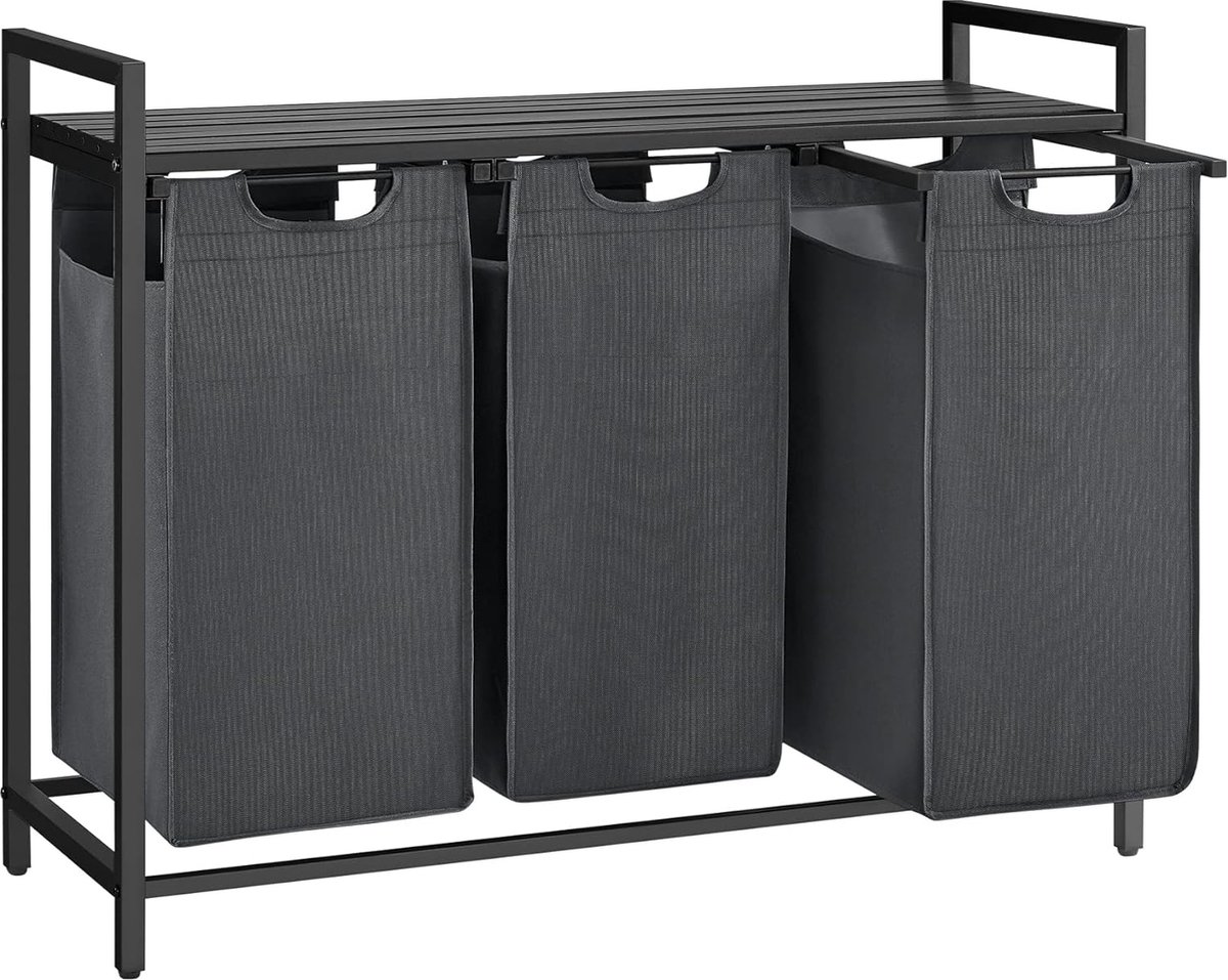 Hoppa! - Wasmand met 3 vakken - Oxford-stof - 3 x 38 L - 92,5 x 33 x 72 cm - zwart-grijs