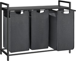 Hoppa! - Wasmand met 3 vakken - Oxford-stof - 3 x 38 L - 92,5 x 33 x 72 cm - zwart-grijs