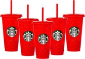 Starbucks Cup - 5x Drinking Cup - Red Glitter Cup - Holiday Cup - Avec paille et couvercle - Glitter Cup - Color Tumbler - Réutilisable - Tasse à café glacé - Tasse à milkshake - Édition Limited