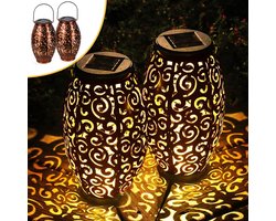 Goliving Solar Tafellamp Zen - Buitenlamp - 2 Stuks - Buiten Lantaarn - Tuinverlichting op Zonne-energie - LED Buitenverlichting - Hanglamp - 21,5 cm - Brons