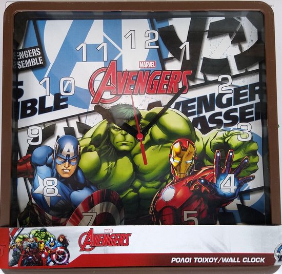 Avengers klok - vierkant - Marvel Avengers wandklok - 25 cm.
