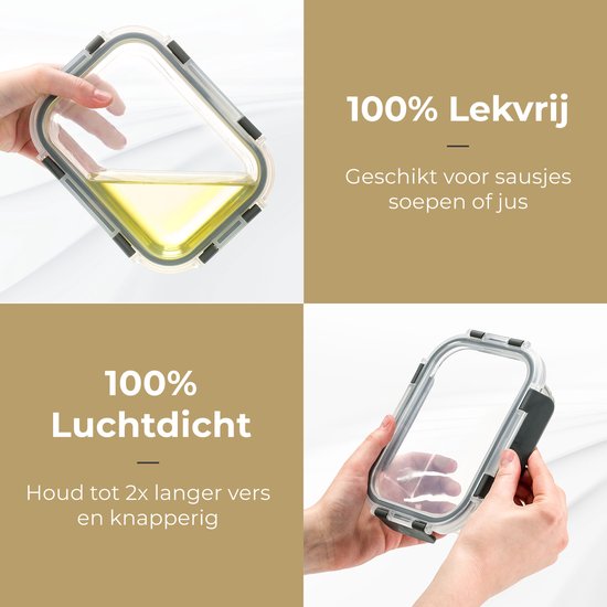 Stosh Meal Prep Bakjes - Vershoudbakjes - Diepvriesbakjes - Luchtdicht - 10 Stuks - 1L - BPA Vrij - Glas