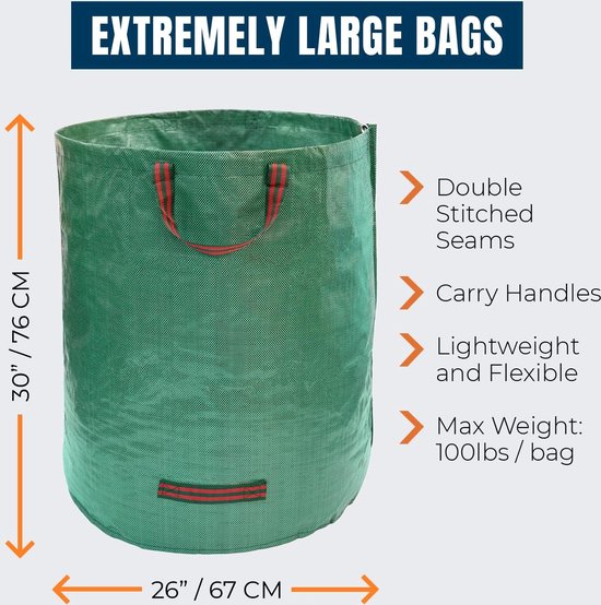 Mokani Tuinafvalzakken, 120 l x 3 tuinzakken, robuust met handgrepen, herbruikbare tuinzakken, opvouwbare campingrecyclingzakken voor bladeren, afval, puin, tuinvuilniszakken, waterdicht Mokani Tuinafvalzakken, 120 l x 3 tuinzakken, robuust met handgrepen, herbruikbare tuinzakken, opvouwbare campingrecyclingzakken voor bladeren, afval, puin, tuinvuilniszakken, waterdicht