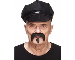 Partychimp Plaksnor en Baard Opa Nep Snor en Baard Zelfklevend voor Carnaval Verkleedaccessoire - Zwart - Imitatiebont