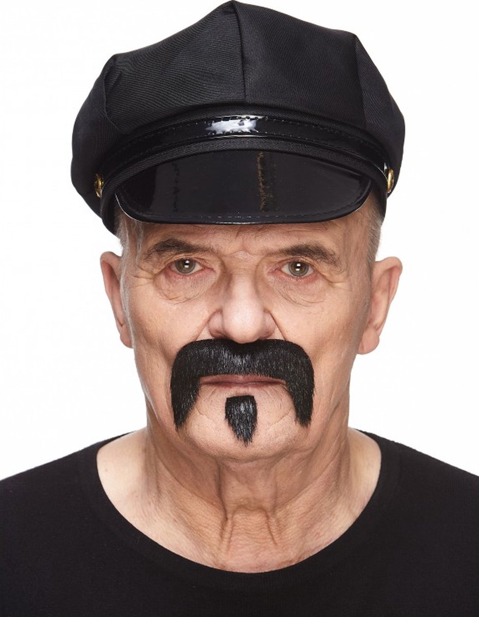 Partychimp Plaksnor en Baard Opa Nep Snor en Baard Zelfklevend voor Carnaval Verkleedaccessoire - Zwart - Imitatiebont