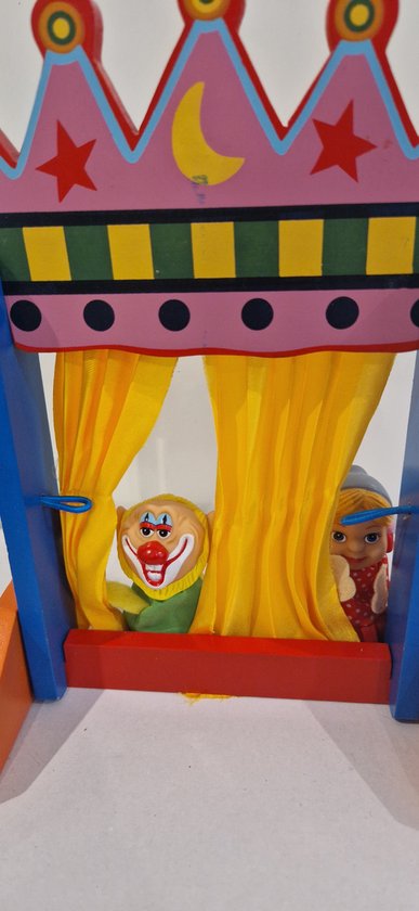 Foto: Houten mini theater met politie en meisje mini poppenkast poppentheater voor kinderen met 6 poppen voor jongens en meisjes poppenkast voor op tafel