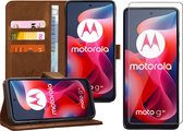 Hoesje geschikt voor Motorola Moto G24 - Screenprotector Glas - Portemonnee Book Case Bruin