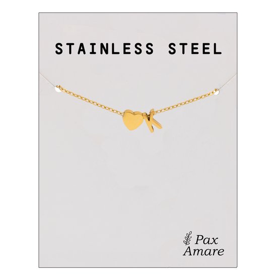 Letter K Armband Goudkleurig - Stainless Steel - Initiaal & Hartje Hanger - Initialen Armband op Cadeau Kaartje - Pax Amare