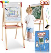 Joya Creative Houten Tekenbord voor Kinderen 3-in-1 Tekenbord Magnetisch - Krijtbord, Whiteboard & Papierenrol - Inclusief Whiteboard markers, Gekleurde Krijtjes, Wisser - Duurzaam FSC Materiaal - In hoogte verstelbaar