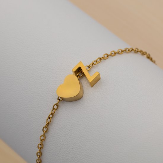 Bracelet Lettre Z Doré - Acier Inoxydable - Pendentif Initiale & Coeur - Bracelet Initiales sur Étiquette Cadeau - Pax Amare - 15,5 cm + 5 cm réglable