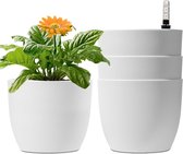 Bloempot zelfwatergevend 15 cm wit waterindicator - set van 4 waterreservoir plantenbak binnen buiten