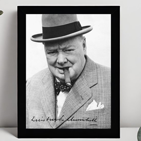 Winston Churchill Ingelijste Handtekening – 15 x 10cm In Klassiek Zwart Frame – Gedrukte handtekening – Brits Politicus - UK - Conservative party - Nobelprijs voor Literatuur