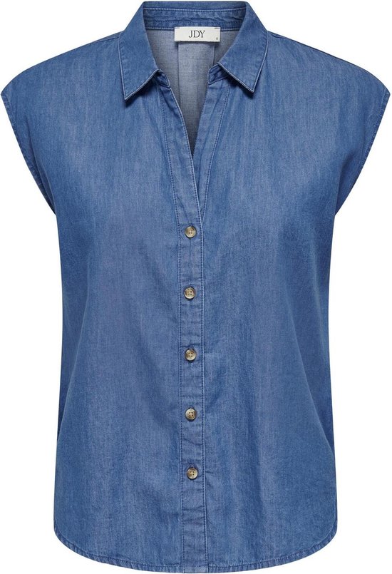 Jacqueline de Yong Blouse Jdykai S/s Shirt Wvn 15327353 Medium Blue Denim Dames Maat - L
