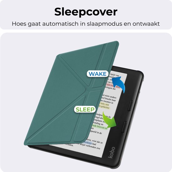 Hoesje Geschikt voor Kobo Libra Colour Hoesje Luxe Bescherm Case Trifold Met Screenprotector - Hoes Geschikt voor Kobo Libra Colour Hoes Book Cover - Donkergroen van Hoesje  — afbeelding 3